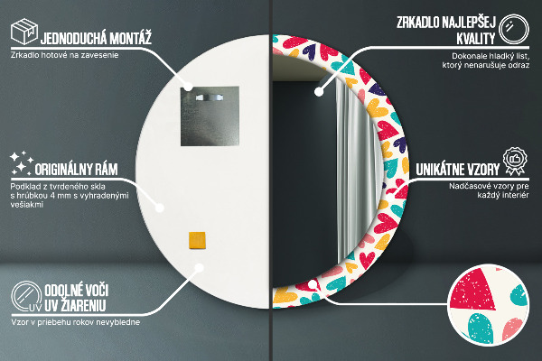 Ronde wandspiegel met print Kleurrijke harten