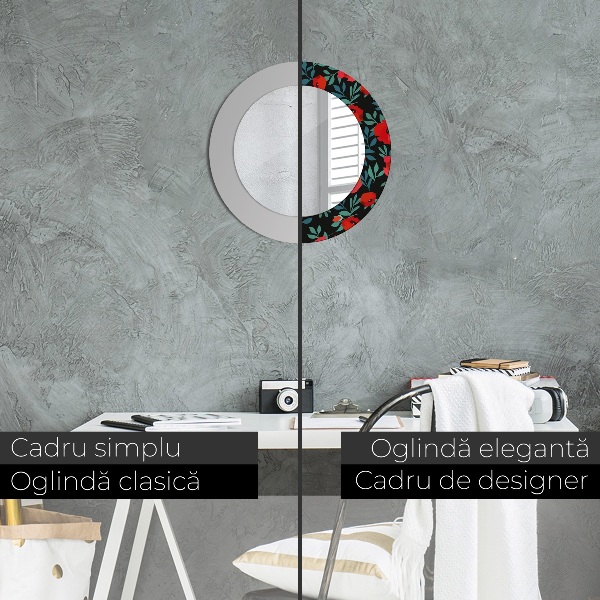 Ronde spiegel met decoratie rode klaproos