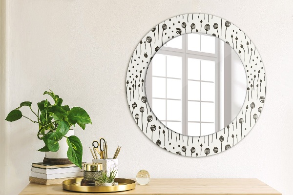 Ronde wandspiegel met print Bloem tekening