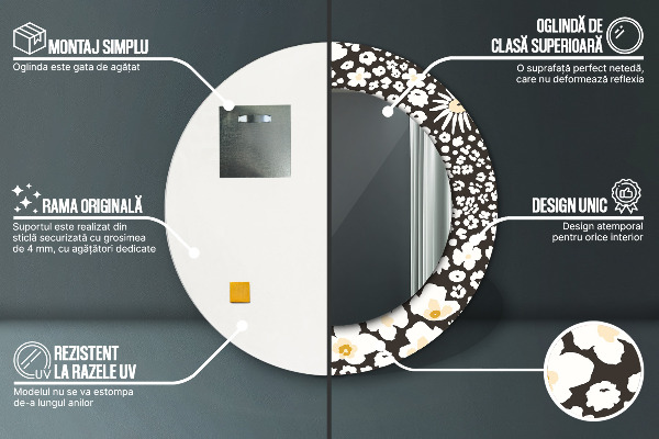 Bedrukte ronde spiegel Ivoren madeliefje