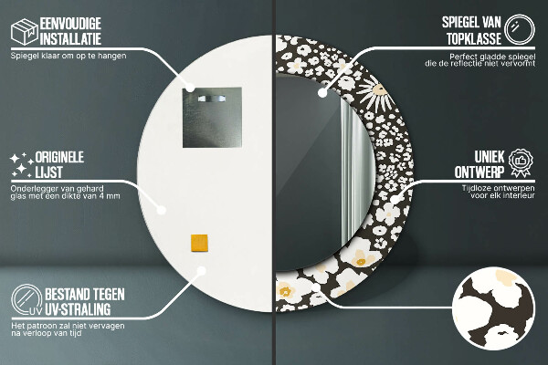 Bedrukte ronde spiegel Ivoren madeliefje