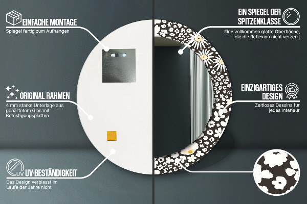 Bedrukte ronde spiegel Ivoren madeliefje