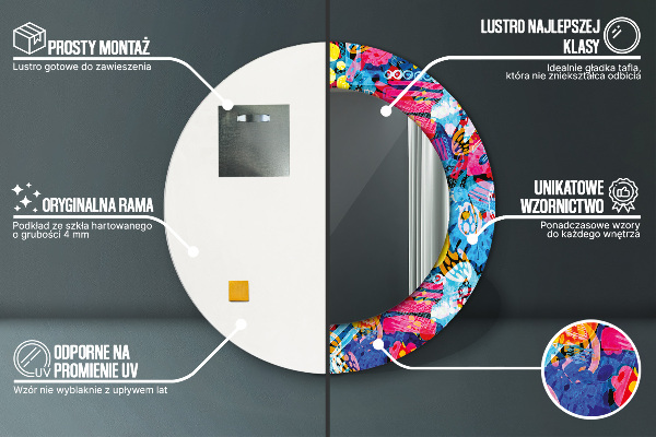 Ronde wandspiegel met print Kleurrijke krabbels