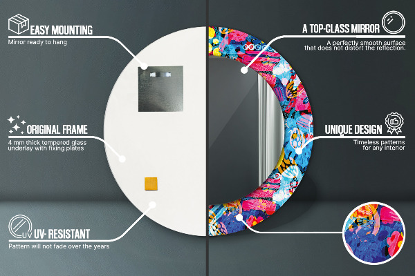 Ronde wandspiegel met print Kleurrijke krabbels