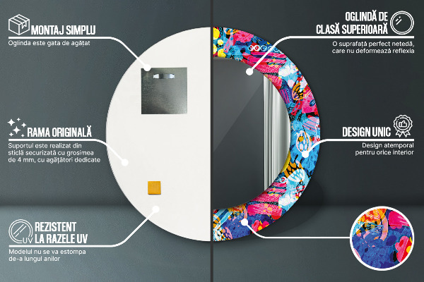 Ronde wandspiegel met print Kleurrijke krabbels