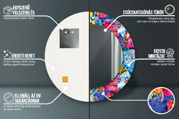 Ronde wandspiegel met print Kleurrijke krabbels