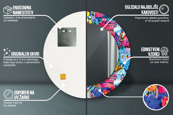 Ronde wandspiegel met print Kleurrijke krabbels