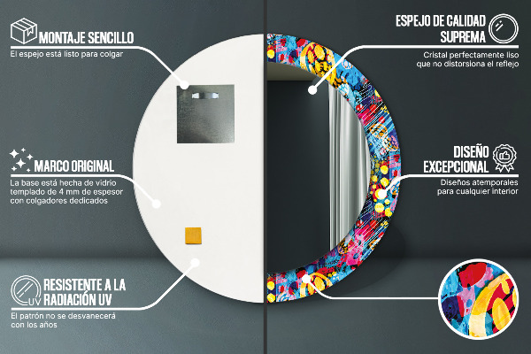 Ronde wandspiegel met print Kleurrijke krabbels