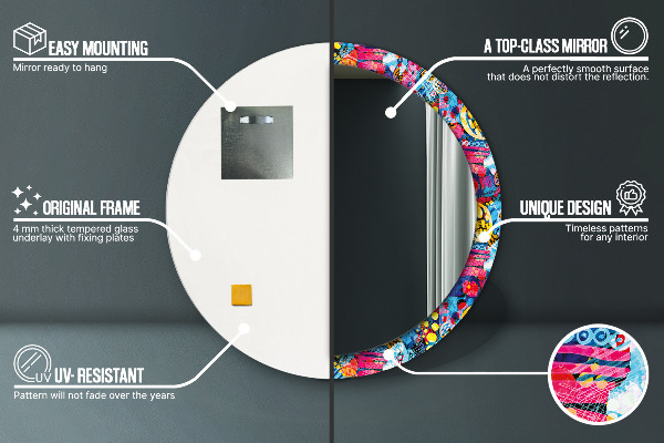Ronde wandspiegel met print Kleurrijke krabbels