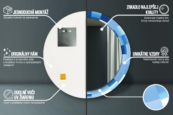 Bedrukte ronde spiegel Abstract blauw