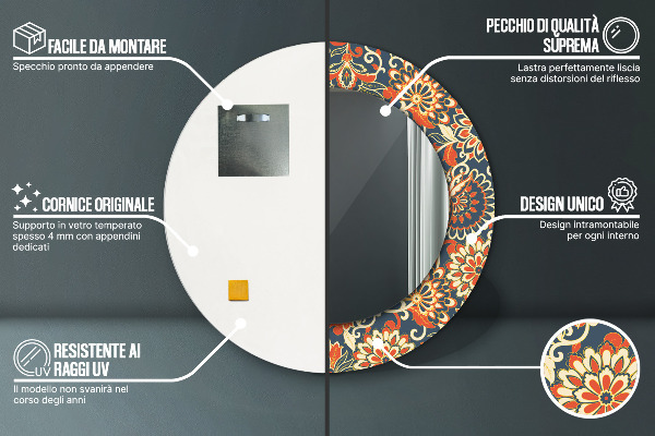 Ronde spiegel met decoratie Uitstekende bloemenillustratie