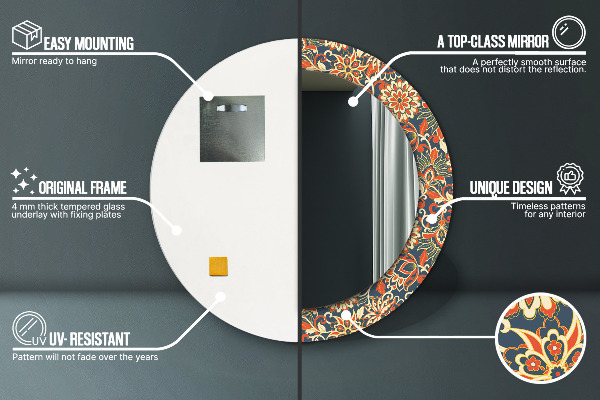 Ronde spiegel met decoratie Uitstekende bloemenillustratie