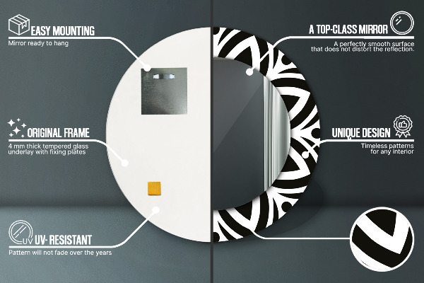 Ronde wandspiegel met print Zwart geometrisch ornament