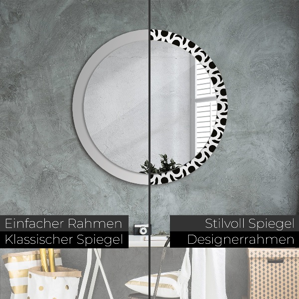 Ronde wandspiegel met print Zwart geometrisch ornament