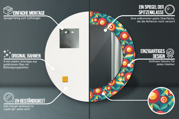 Ronde spiegel met bedrukte lijst Geometrische vruchten en bladeren