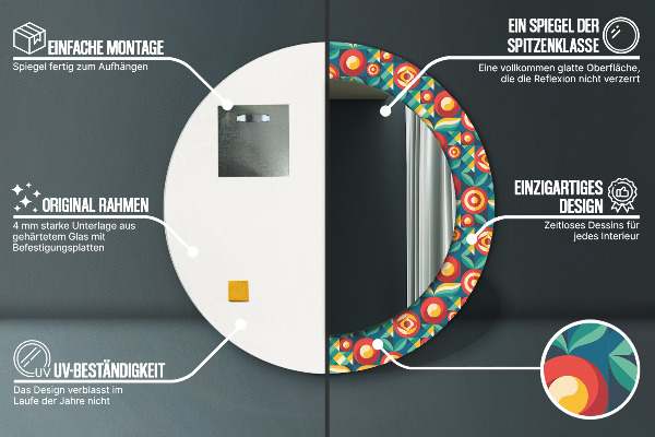 Ronde spiegel met bedrukte lijst Geometrische vruchten en bladeren