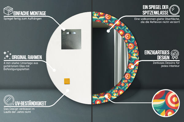 Ronde spiegel met bedrukte lijst Geometrische vruchten en bladeren