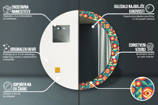 Ronde spiegel met bedrukte lijst Geometrische vruchten en bladeren
