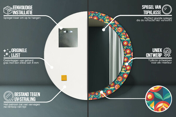 Ronde spiegel met bedrukte lijst Geometrische vruchten en bladeren