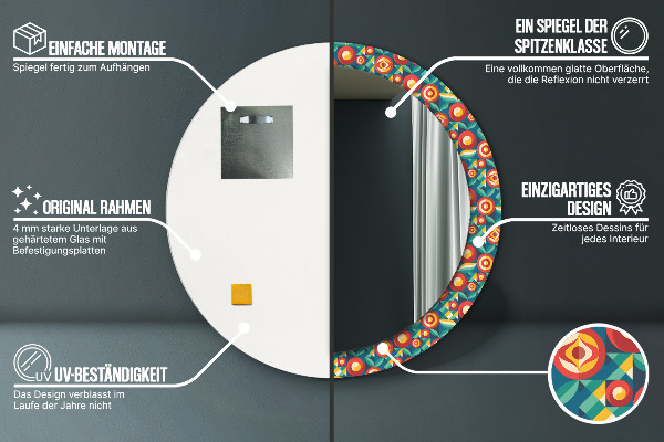 Ronde spiegel met bedrukte lijst Geometrische vruchten en bladeren