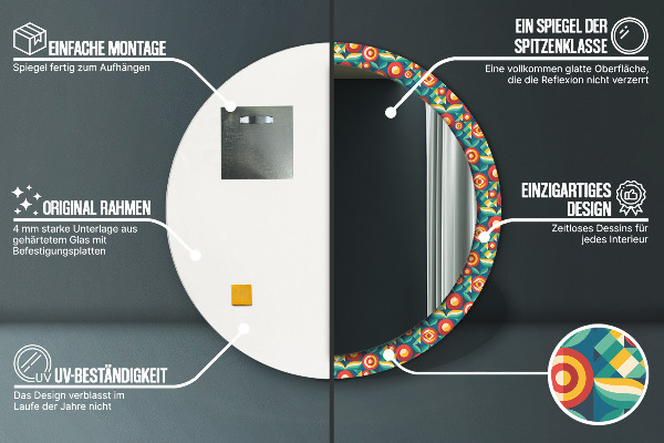 Ronde spiegel met bedrukte lijst Geometrische vruchten en bladeren