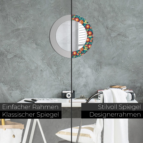Ronde spiegel met bedrukte lijst Geometrische vruchten en bladeren