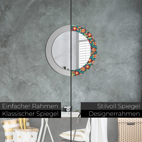 Ronde spiegel met bedrukte lijst Geometrische vruchten en bladeren