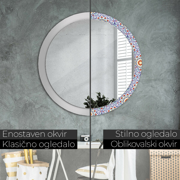 Ronde spiegel met decoratie Oosterse kleurrijke compositie
