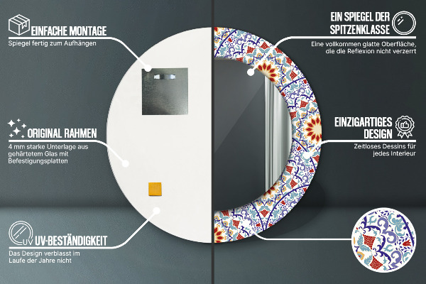 Ronde spiegel met decoratie Oosterse kleurrijke compositie