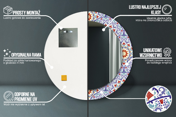 Ronde spiegel met decoratie Oosterse kleurrijke compositie