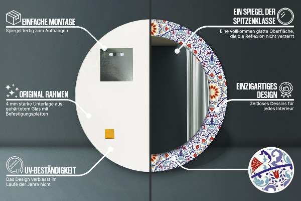 Ronde spiegel met decoratie Oosterse kleurrijke compositie