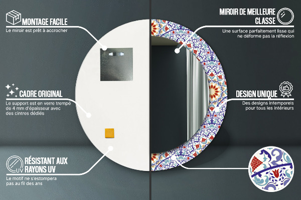 Ronde spiegel met decoratie Oosterse kleurrijke compositie