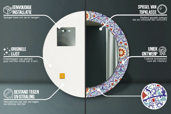 Ronde spiegel met decoratie Oosterse kleurrijke compositie