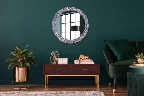 Ronde spiegel met decoratie Oosterse kleurrijke compositie