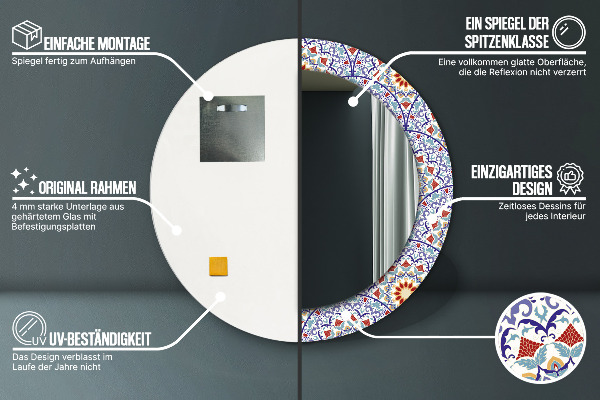 Ronde spiegel met decoratie Oosterse kleurrijke compositie
