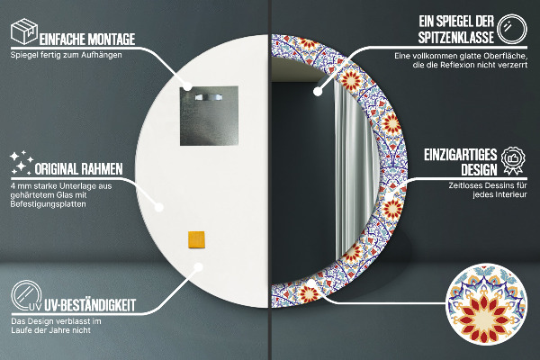 Ronde spiegel met decoratie Oosterse kleurrijke compositie