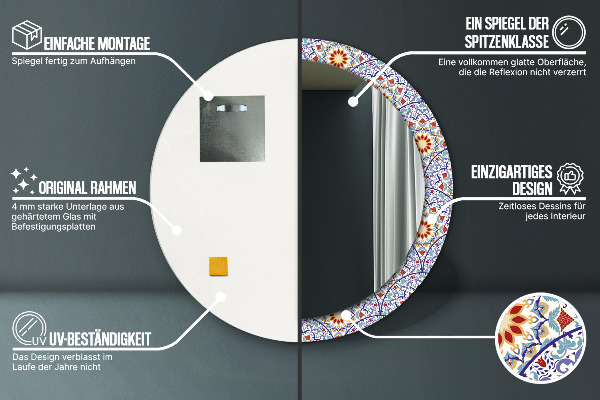 Ronde spiegel met decoratie Oosterse kleurrijke compositie