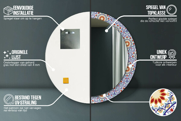 Ronde spiegel met decoratie Oosterse kleurrijke compositie