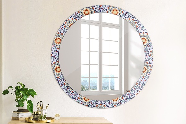 Ronde spiegel met decoratie Oosterse kleurrijke compositie