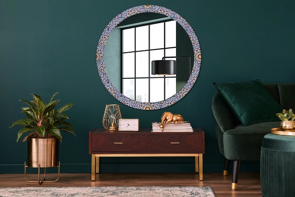 Ronde spiegel met decoratie Oosterse kleurrijke compositie