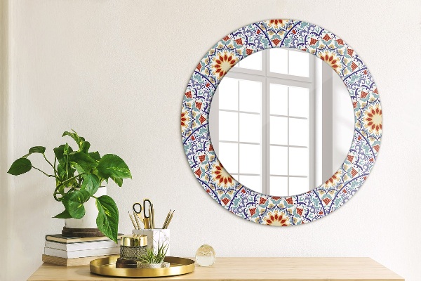 Ronde spiegel met decoratie Oosterse kleurrijke compositie
