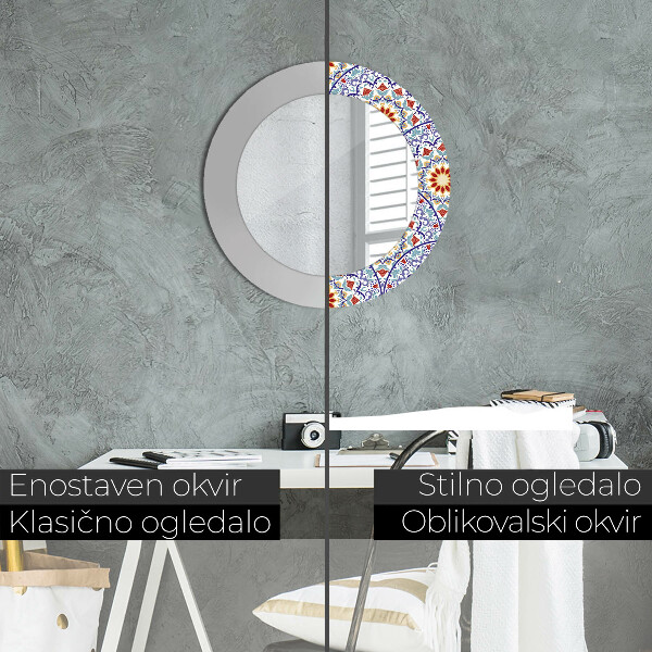 Ronde spiegel met decoratie Oosterse kleurrijke compositie