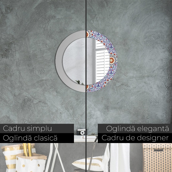 Ronde spiegel met decoratie Oosterse kleurrijke compositie