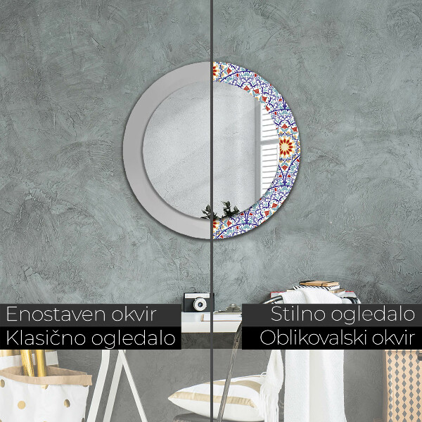 Ronde spiegel met decoratie Oosterse kleurrijke compositie