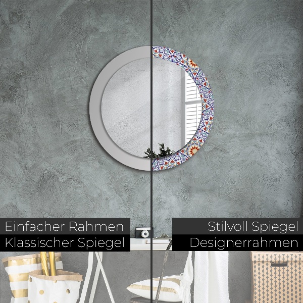 Ronde spiegel met decoratie Oosterse kleurrijke compositie