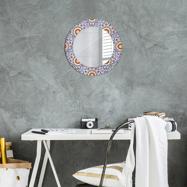 Ronde spiegel met decoratie Oosterse kleurrijke compositie
