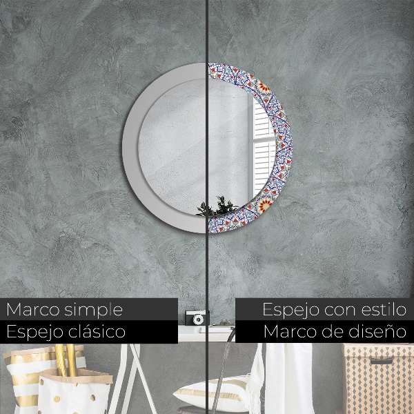 Ronde spiegel met decoratie Oosterse kleurrijke compositie