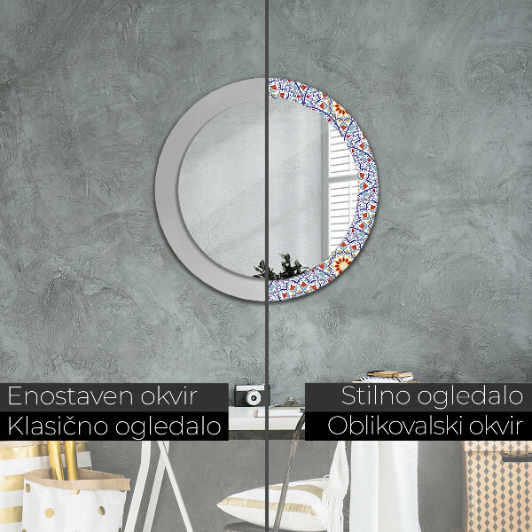 Ronde spiegel met decoratie Oosterse kleurrijke compositie