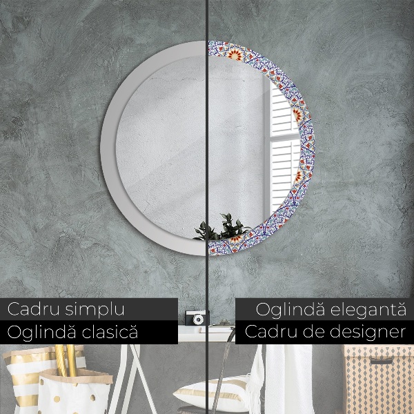 Ronde spiegel met decoratie Oosterse kleurrijke compositie