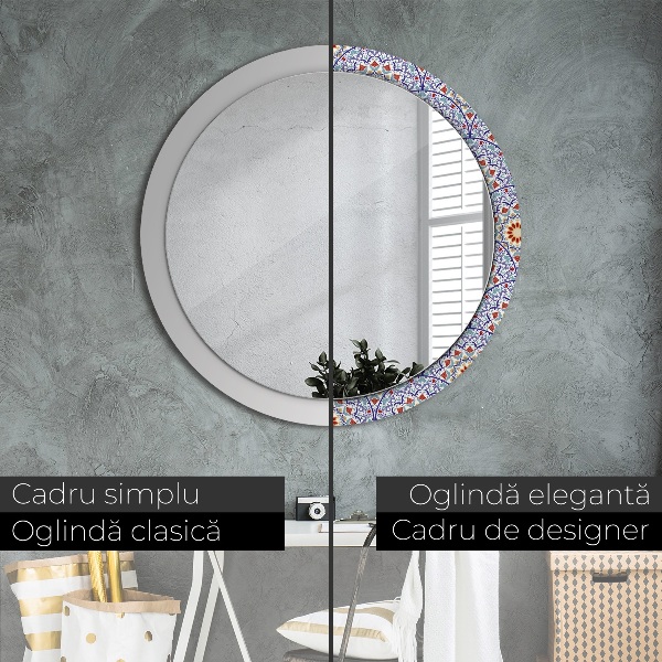 Ronde spiegel met decoratie Oosterse kleurrijke compositie